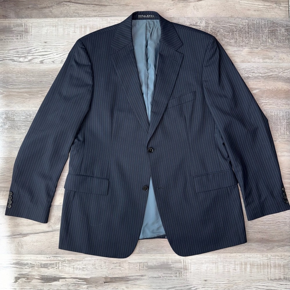 Hugo Boss Navy Pinstripe Bertolucci Movie Style Blazer Jacket. 46R 100% Wool EUC
